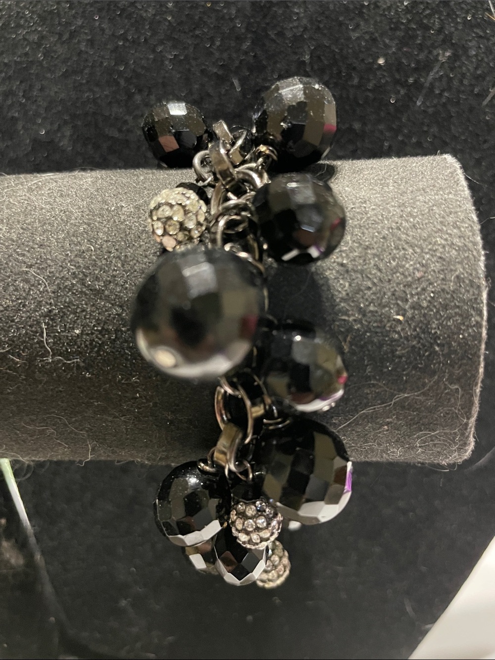 Black Faceted Bead Charm Bracelet